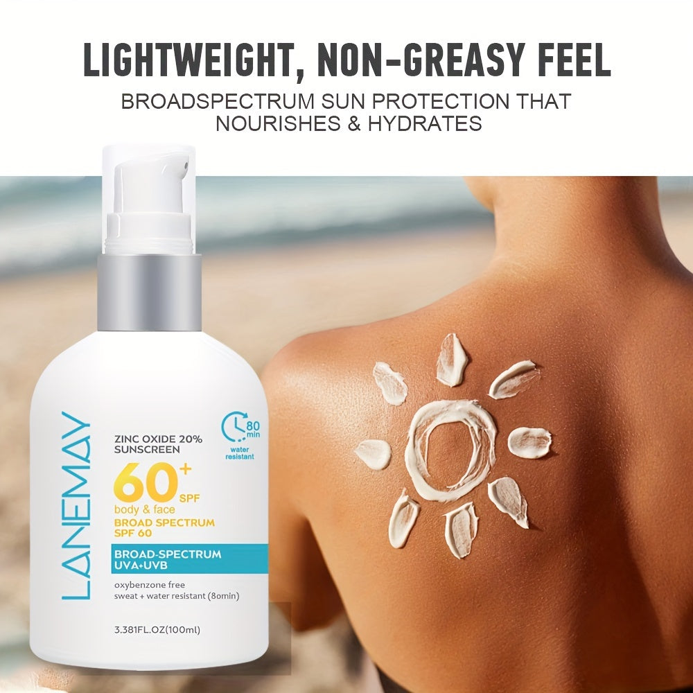 SPF 60 Sunscreen Lotion with Zinc Oxide 20% Water Resistant Hypoallergenic for All Skin Types 3.38 fl oz