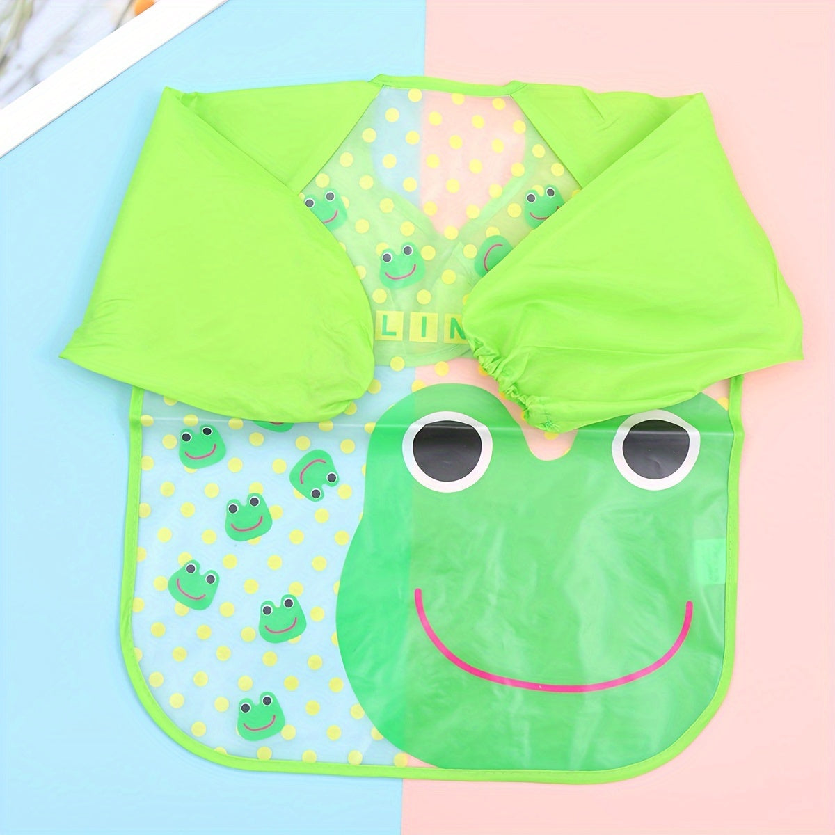 Baby Waterproof Bib for Kids Reversible Cartoon Design Long Sleeve Feeding Smock