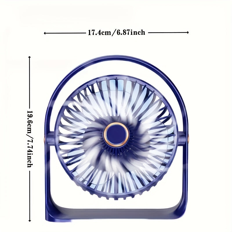 Black Portable Mini Desk Fan 5-Speed USB Rechargeable Quiet Tabletop Fan