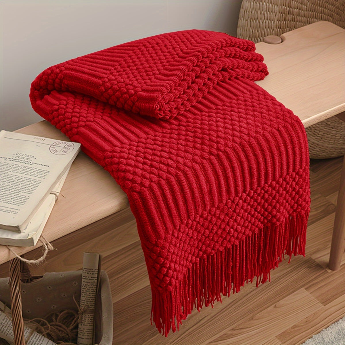 Warm Knitted Throw Blanket for Sofa Bed Car All Seasons with Tassels