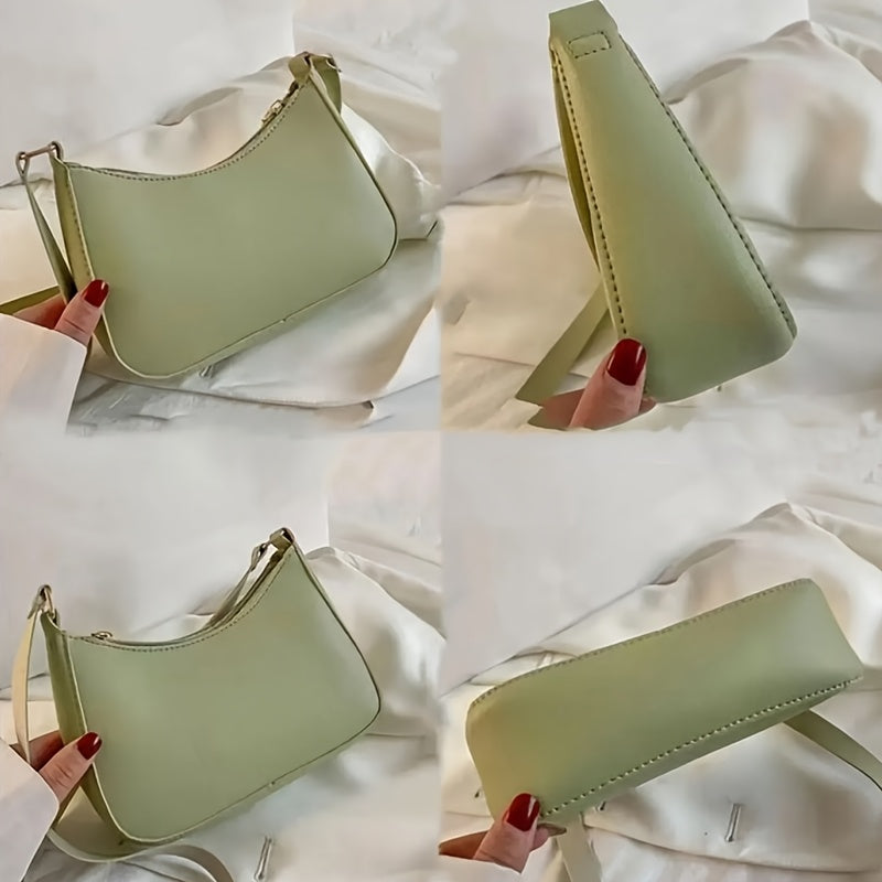 Women's Small Square Handbag Retro Solid Color PU Shoulder Bag Casual Crossbody in Black, Pink, or Green