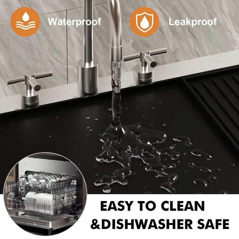 Silicone Coffee Mat 2-in-1 Raised Edges bilan Espresso Mashinalari uchun qora 59.94cm x 15.7cm