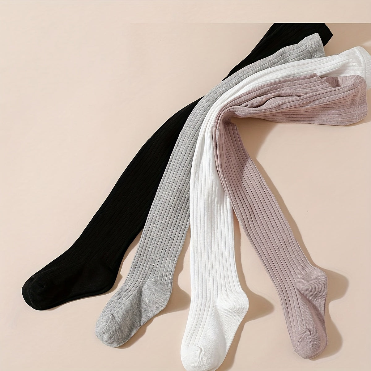 Girls' 4-Pack Striped and Solid Color Pantyhose All-Season Knit Polyester