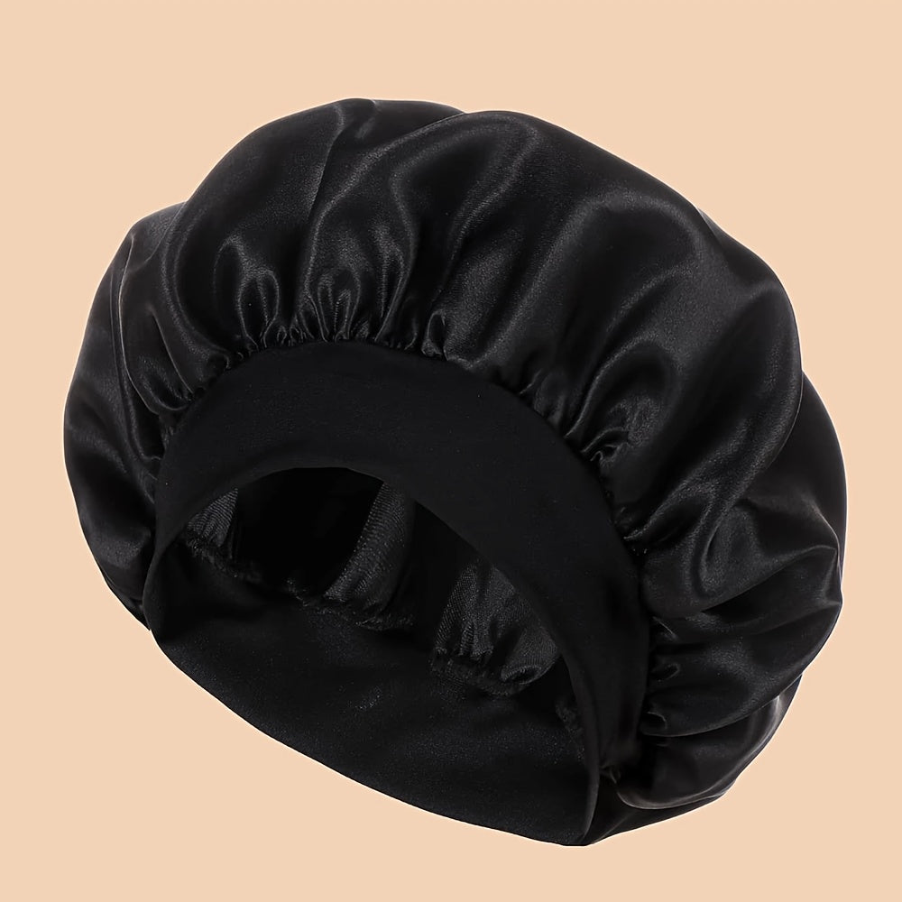 Women's Satin Sleep Cap with Wide Brim for Shower and Bed Use