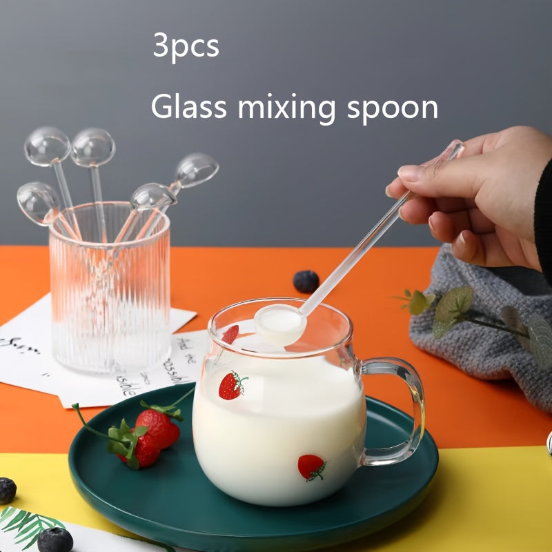 Set of 3 Clear Glass Coffee and Dessert Spoons Heat-Resistant Stirring Utensils