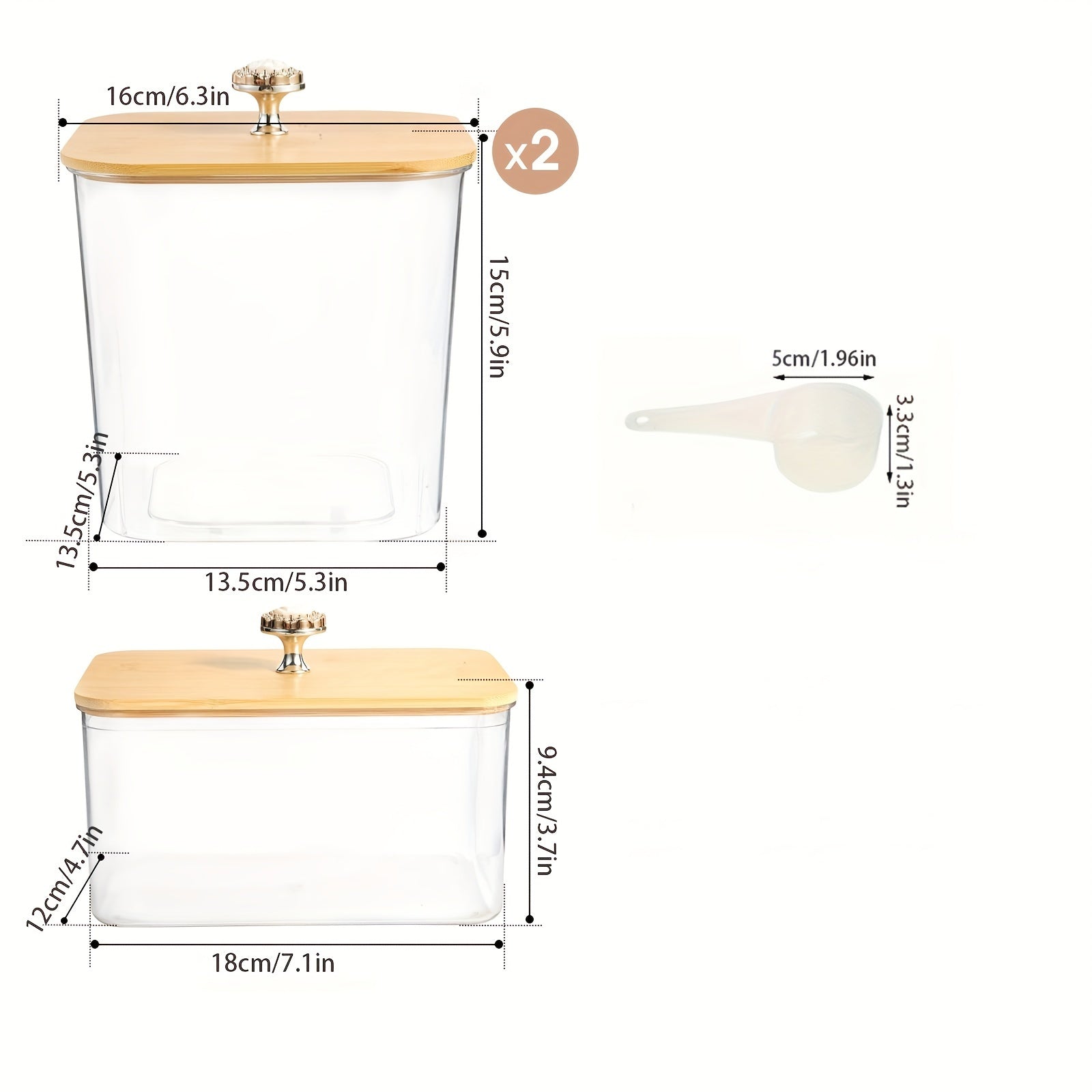 Set of 3 Clear Plastic Laundry Storage Containers with Lids, Scoops, Labels