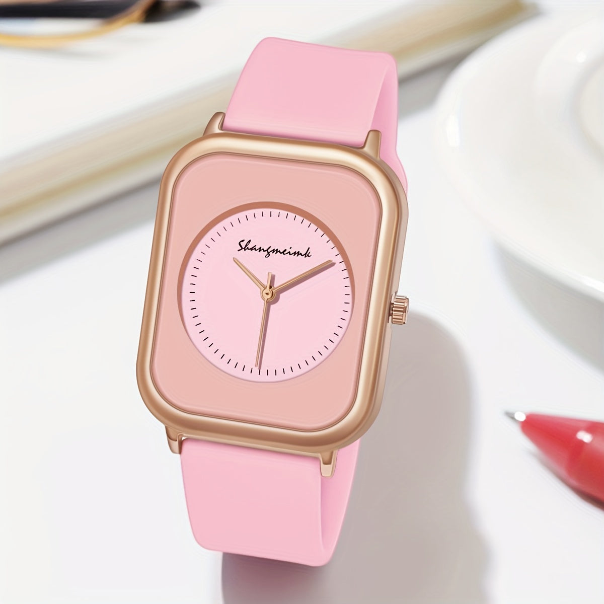 Women's Quartz Watch Analog Durable Alloy Case Silicone Strap Casual Wristwatch