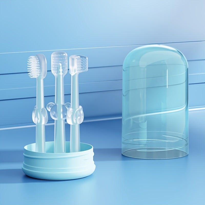 Baby Oral Care Set 3-Piece Silicone Toothbrush Collection for Infants and Toddlers Soft Deciduous Tongue U-Shaped Bear Design