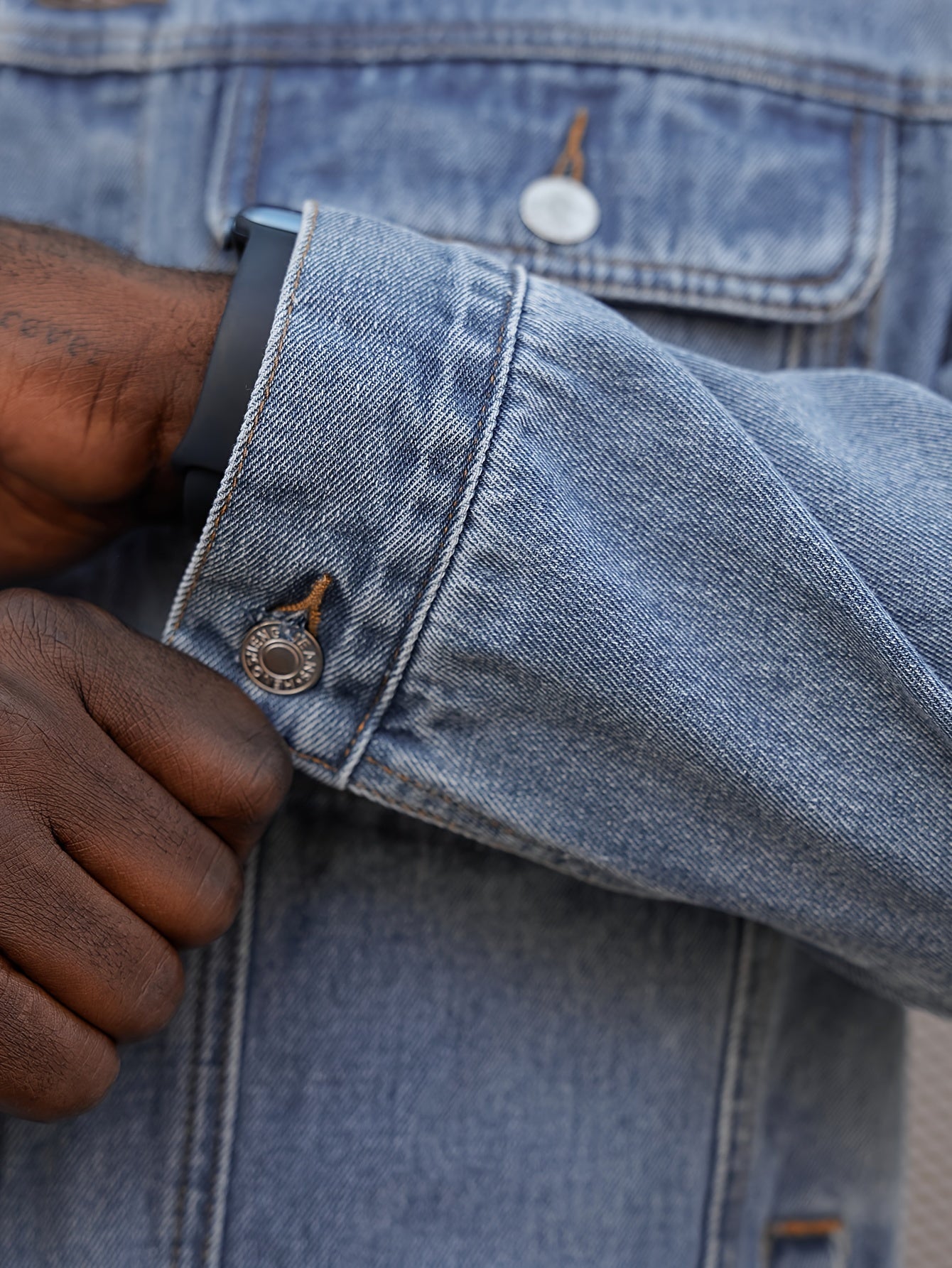 Plus Size Men's Washed Denim Jacket Regular Fit Cotton Solid Color