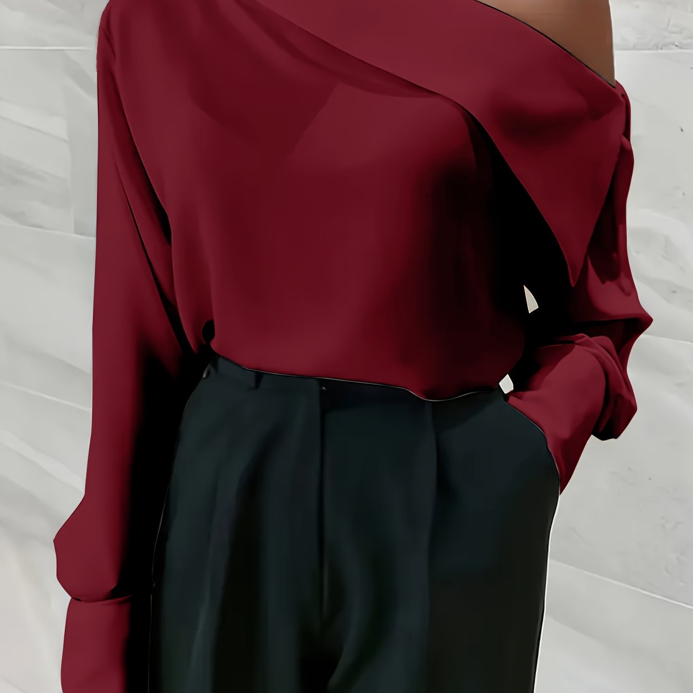 Plus-Size Women's Blouse Polyester One-Shoulder Long Sleeve Solid Color