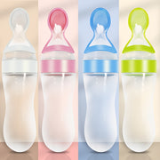 Silicone Baby Food Feeder Bottle with Squeeze Spoon for Milk Formula Food Supplement Medicine 0+ White Blue Green Pink