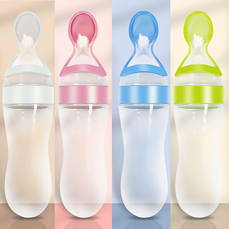 Silicone Baby Food Feeder Bottle with Squeeze Spoon for Milk Formula Food Supplement Medicine 0+ White Blue Green Pink