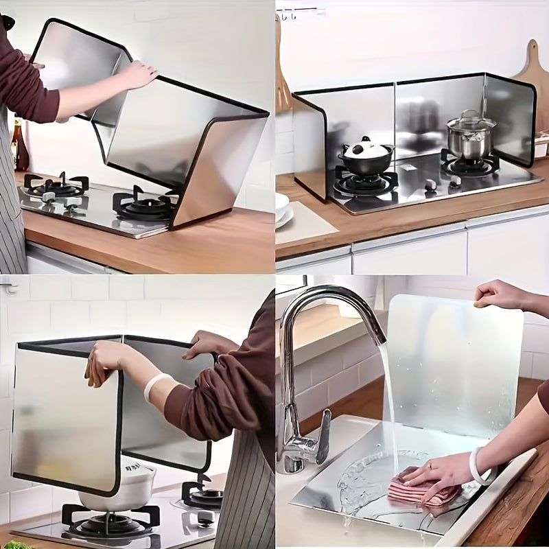 Набор из 2 защитных экранов из нержавеющей стали с складывающимися панелями для защиты плиты, термостойкие и антипригарные для дома, автодома, кемпинга. Двухпанельный дизайн.