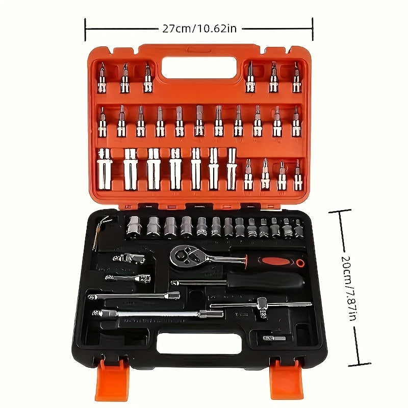 53/151 Piece Multi-Purpose Car Repair Tool Set with Metal Accessories in Red
