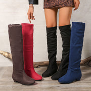 Women's Leather Knee High Boots Flat Low Heel Long Boot