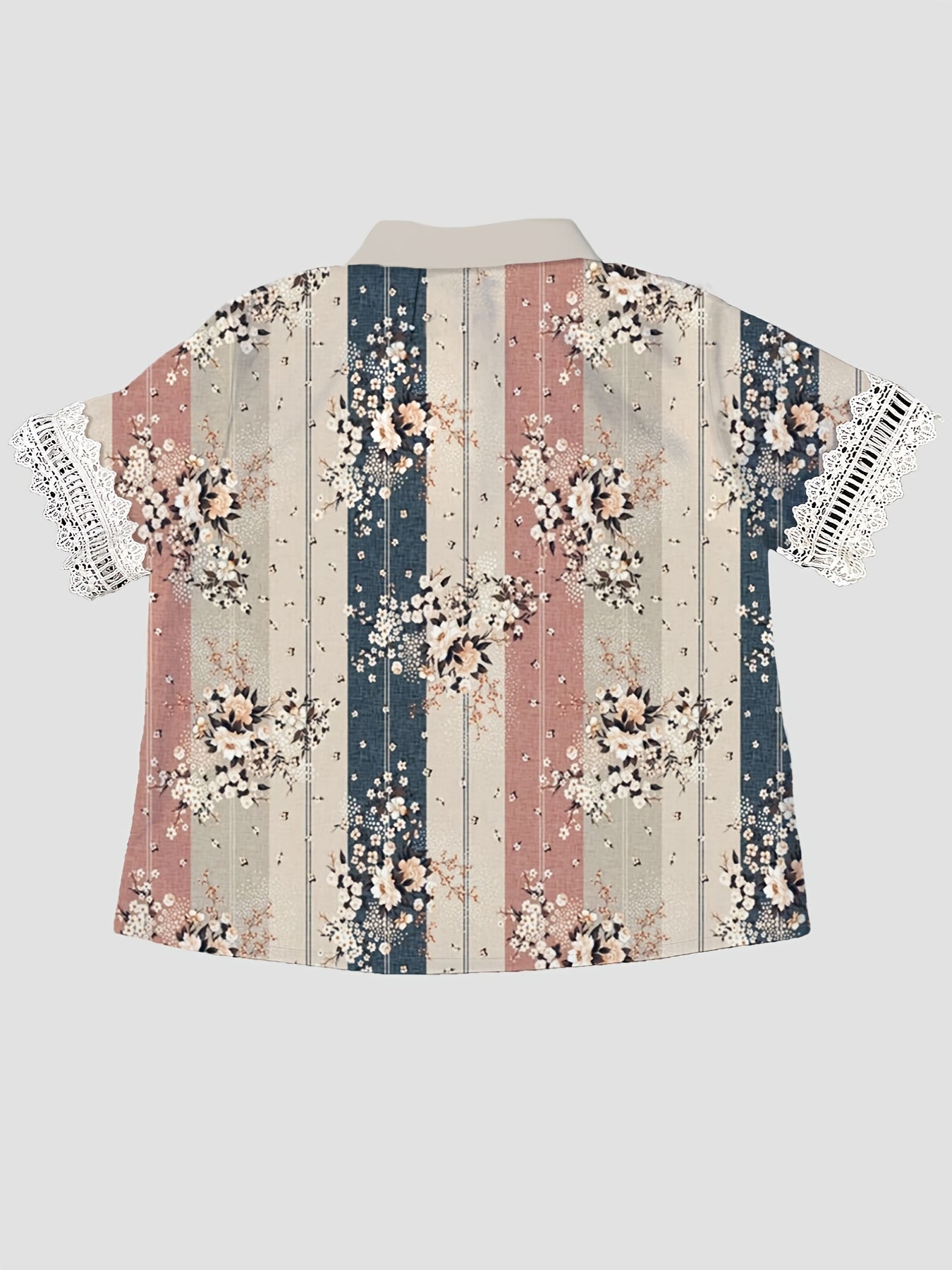 Women's Floral Print Short Sleeve Blouse Polyester Lace Detail Spring Summer