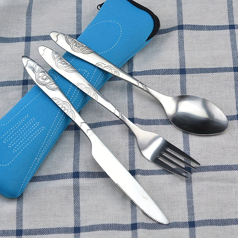 Stainless Steel Camping Cutlery Set 3-Piece with Portable Bag