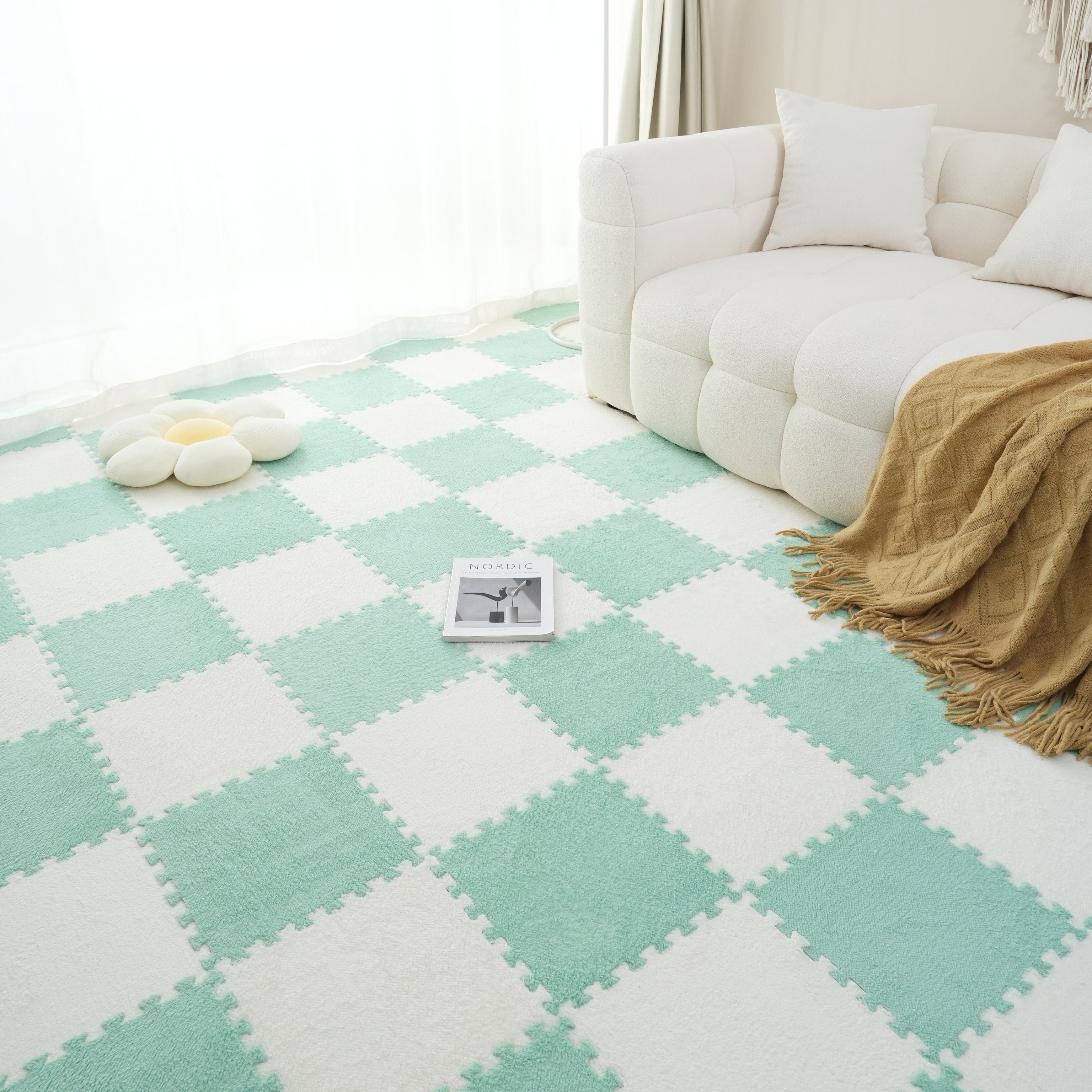 Spliced Carpet Rug for Living Room Bedroom Washable Dirt Resistant Large Area Mat