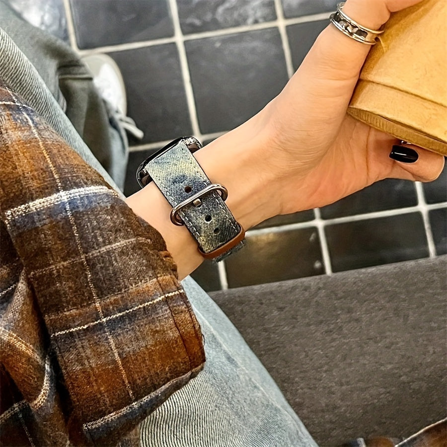 Ретро-тай-дай джинсовый ремешок для Apple Watch, регулируемый ремень совместим с различными моделями.