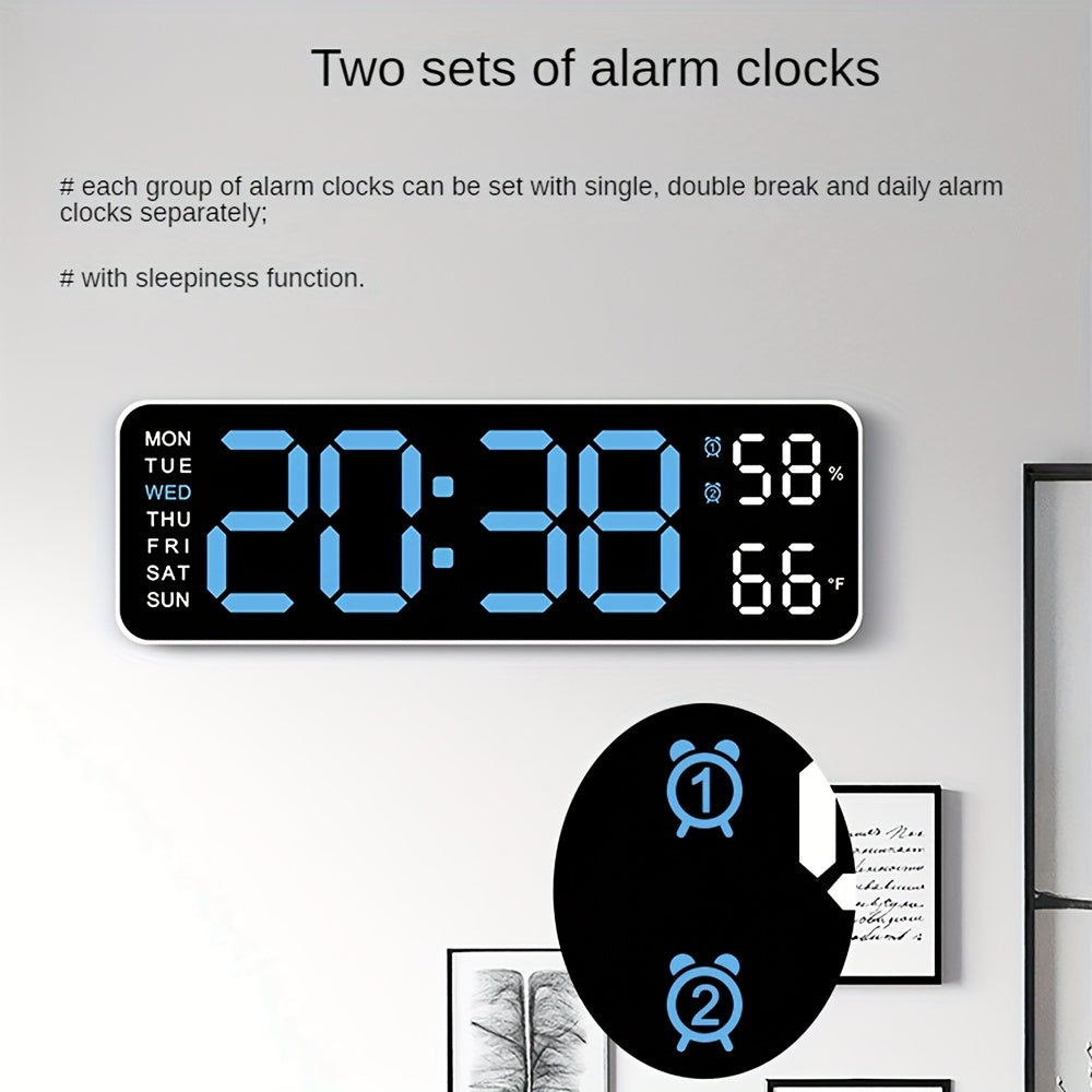 Digital Wall Clock with Temperature Humidity Display Week and Alarm