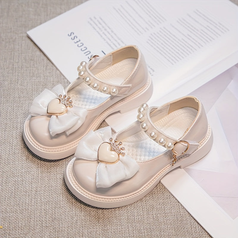 Zapatos de princesa de cuero de microfibra para niñas con patrón de corazón para otoño e invierno