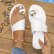 Women's Open Toe Loop Slip-On Sandals Flat Summer Casual Rubber Sole