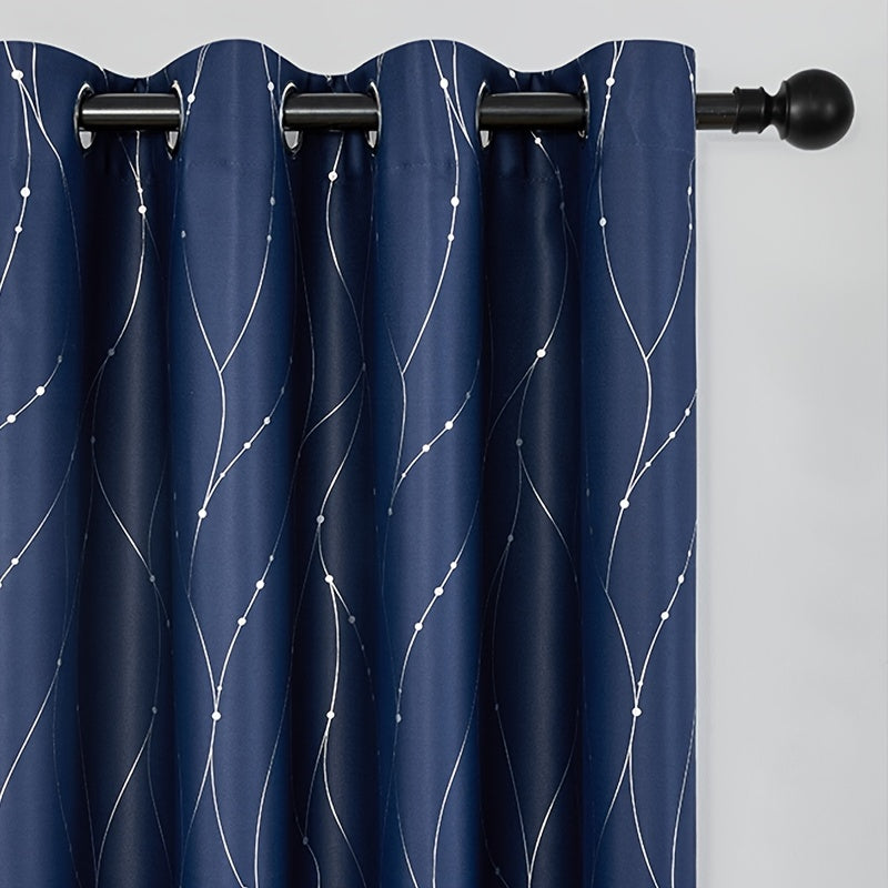 Geometric Pattern Blackout Curtain with Heat Insulation Oil Print Grommet Top for Bedroom Living Room Office