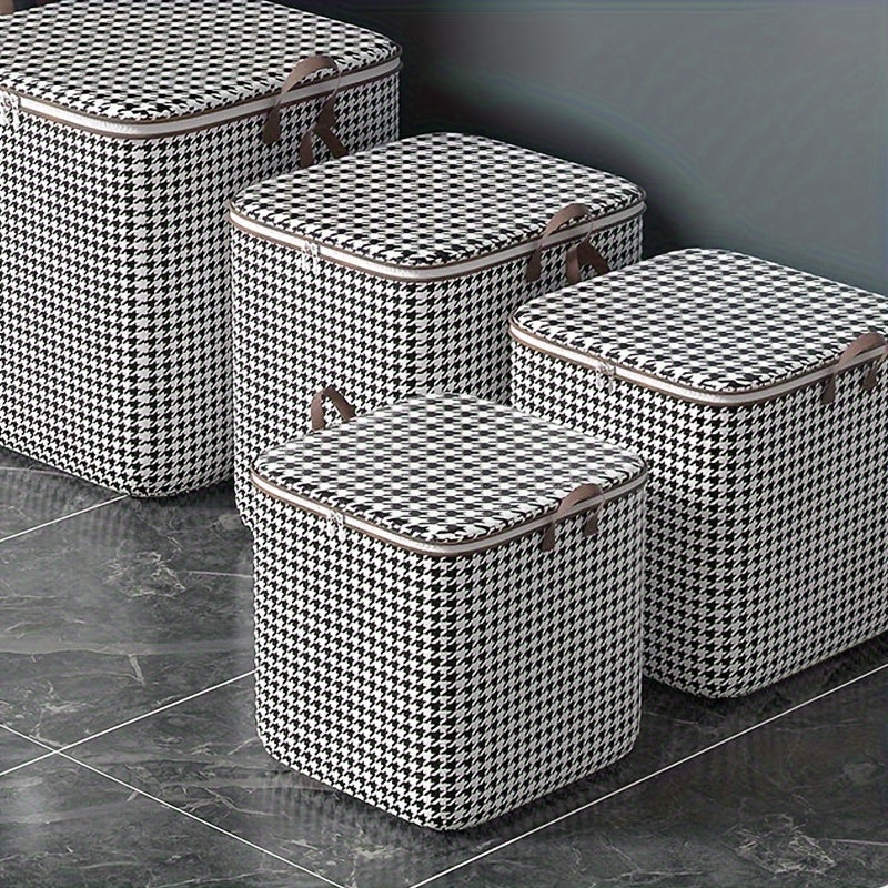 Large 180L Plaid Canvas Storage Box with Handles for Clothing and Blankets