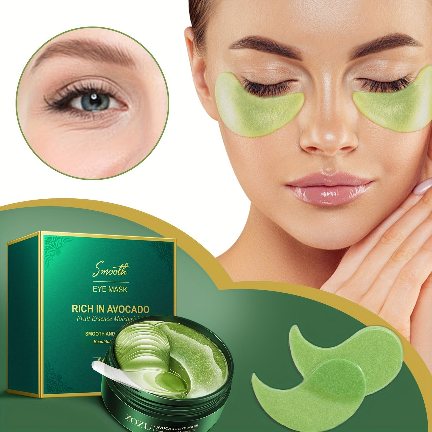 Unisex All Skin Moisturizing Eye Masks with Avocado and Gold for Firming and Tightening