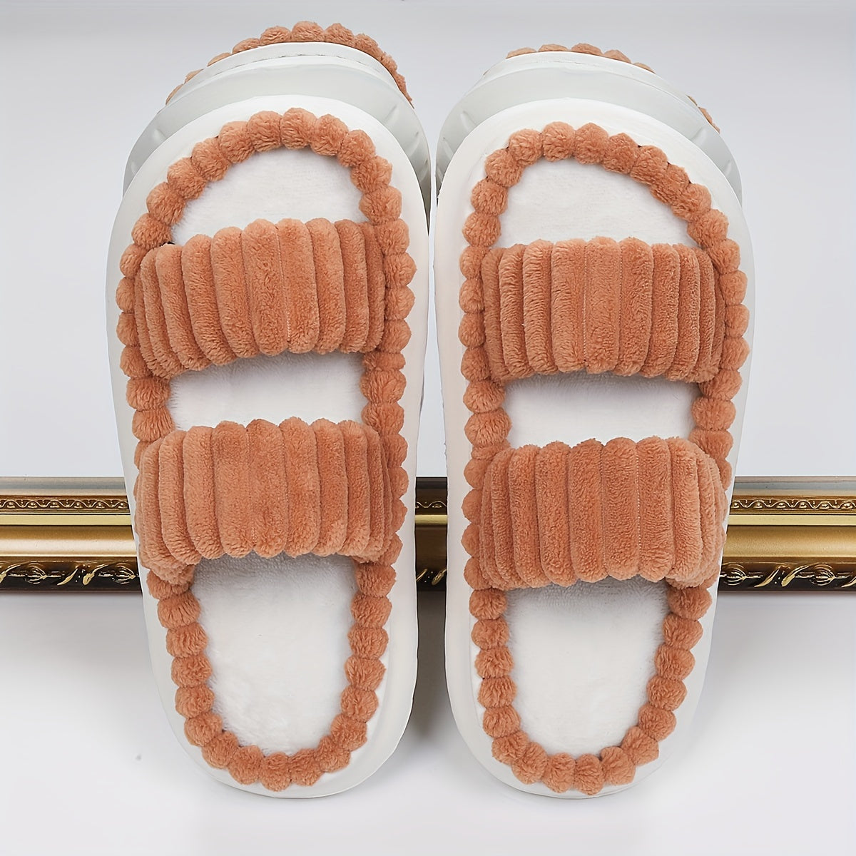 Women's Plush Slippers Open Toe Non Slip Indoor Platform Slides
