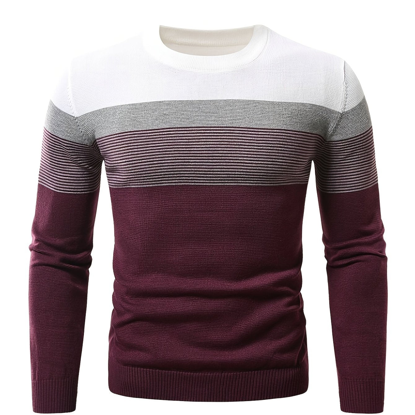 Men's Cotton Striped Crew Neck Sweater Long Sleeve Fall Winter Casual Knit Pullover