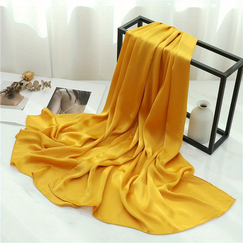 Women's Solid Color Pleated Hijab Scarf for Casual Wear Shawl Head Wrap