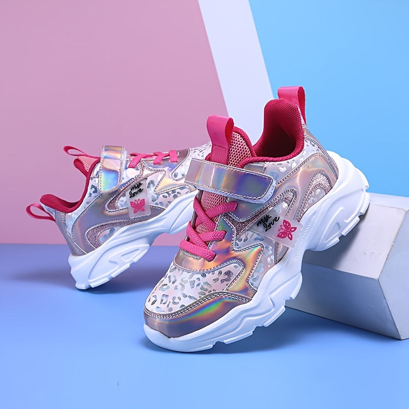 Girls' Casual Sports Shoes for Kids Lightweight Canvas Sneakers with Glitter and Cartoon Pattern