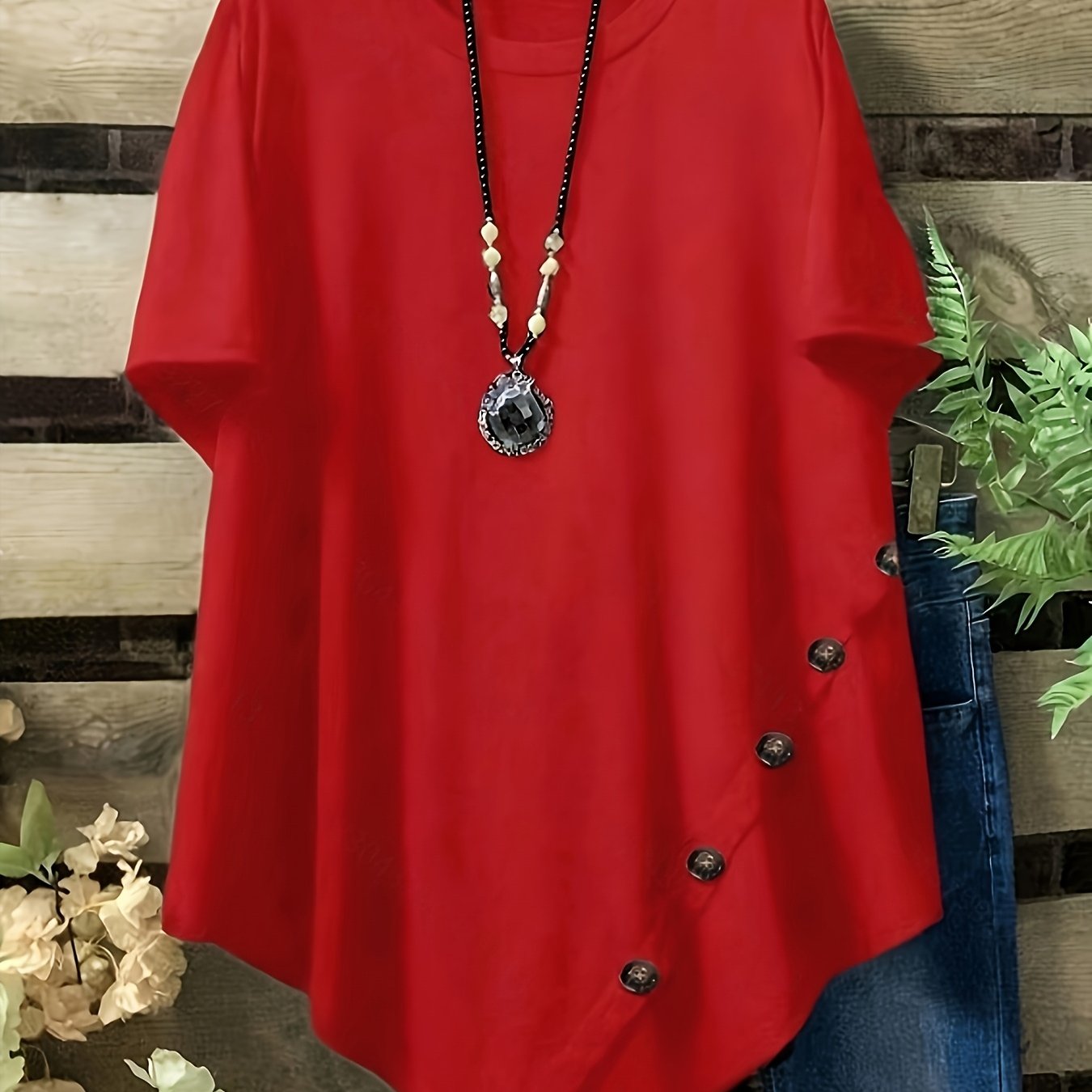 Camiseta de manga corta con dobladillo asimétrico para mujer talla plus - Top naranja vibrante