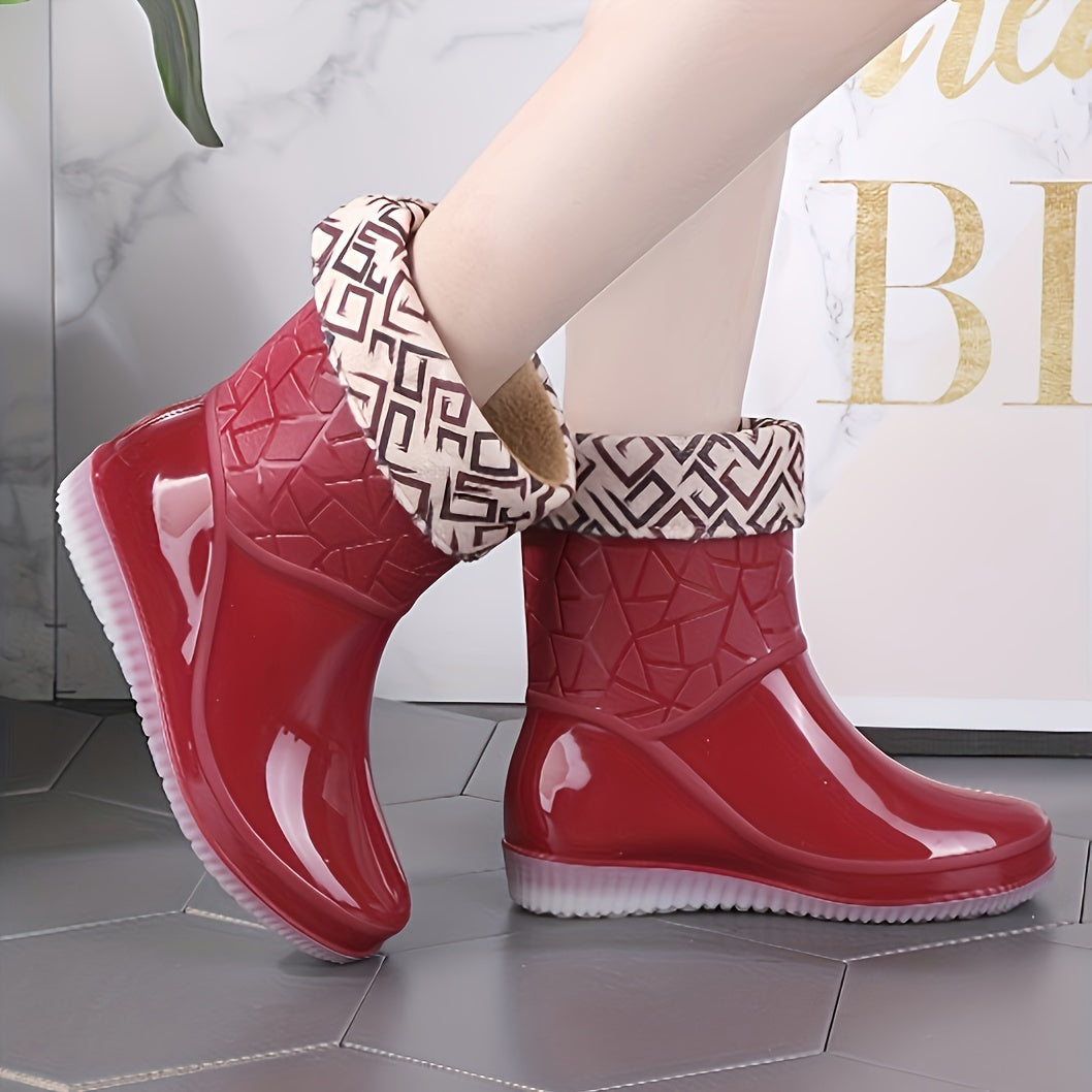 Women's Short Rain Boots Waterproof PVC Glossy Non-Slip Winter Shoes
