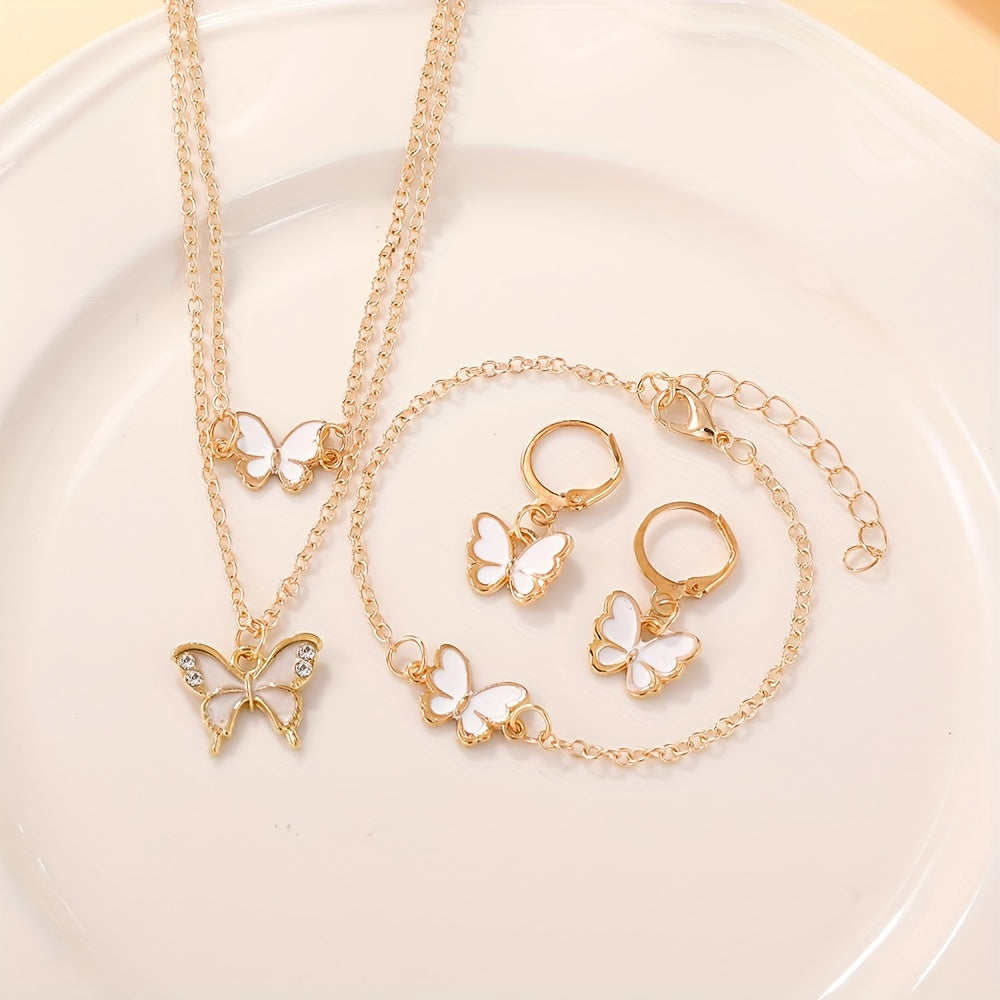 Women's Bohemian Alloy Jewelry Set with Butterfly Charm 4 Pieces for Daily Wear