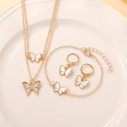 Women's Bohemian Alloy Jewelry Set with Butterfly Charm 4 Pieces for Daily Wear