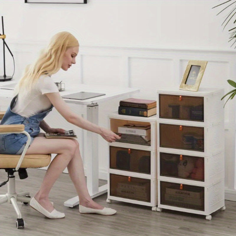 Foldable Plastic Storage Box with Clear Door for Clothes Books Toys in Bedroom Bathroom Office Living Room