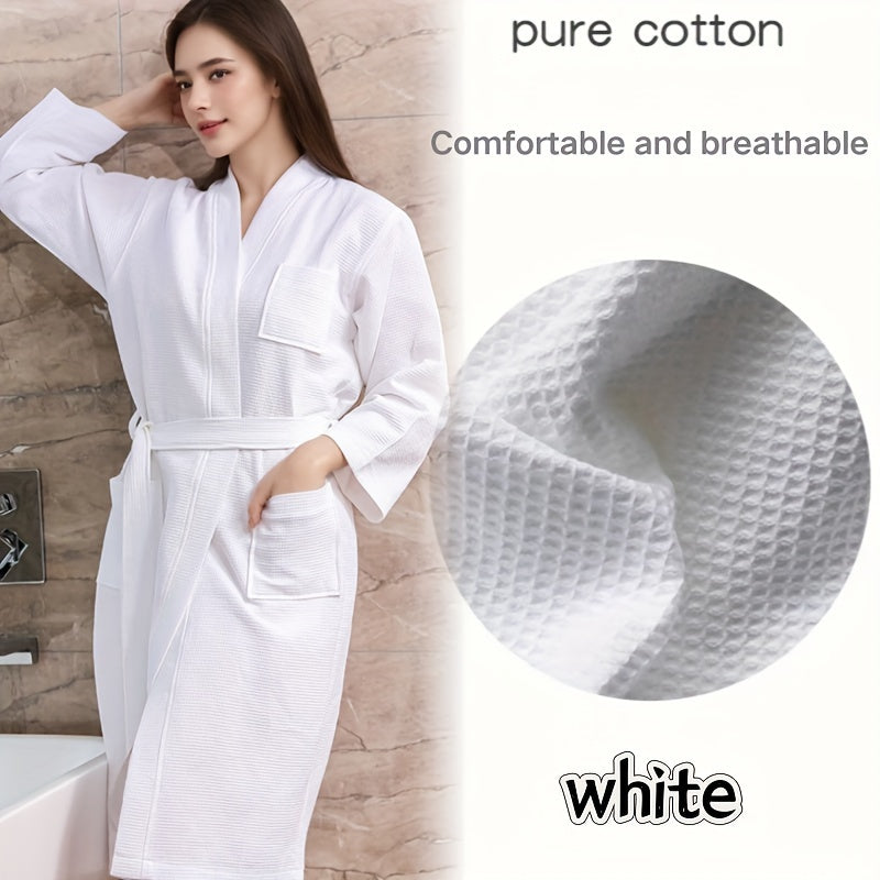 Unisex Waffle Knit Cotton Bathrobe with Space Theme and Plaid Pattern Durable Soft Absorbent One Size