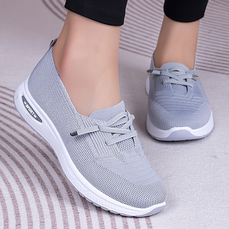Women's Blue Slip-On Sneakers Breathable Fabric Casual Low Top