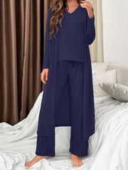 Heather Gray 3-Piece Loungewear Set V-Neck Cardigan Knit T-Shirt Joggers with Bow Fall Winter