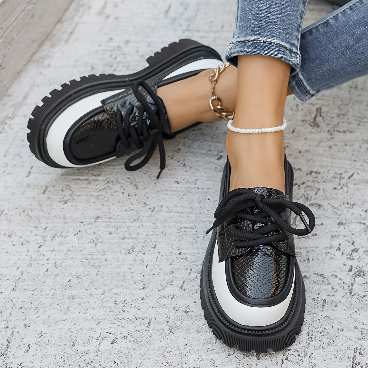 Women's Faux Leather Slip-On Loafers with Anti-Shock EVA Sole Black White