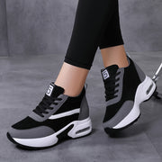 Women's Chunky Lace-Up Sneakers with Air Cushion and Hidden Heel for Outdoor Walking