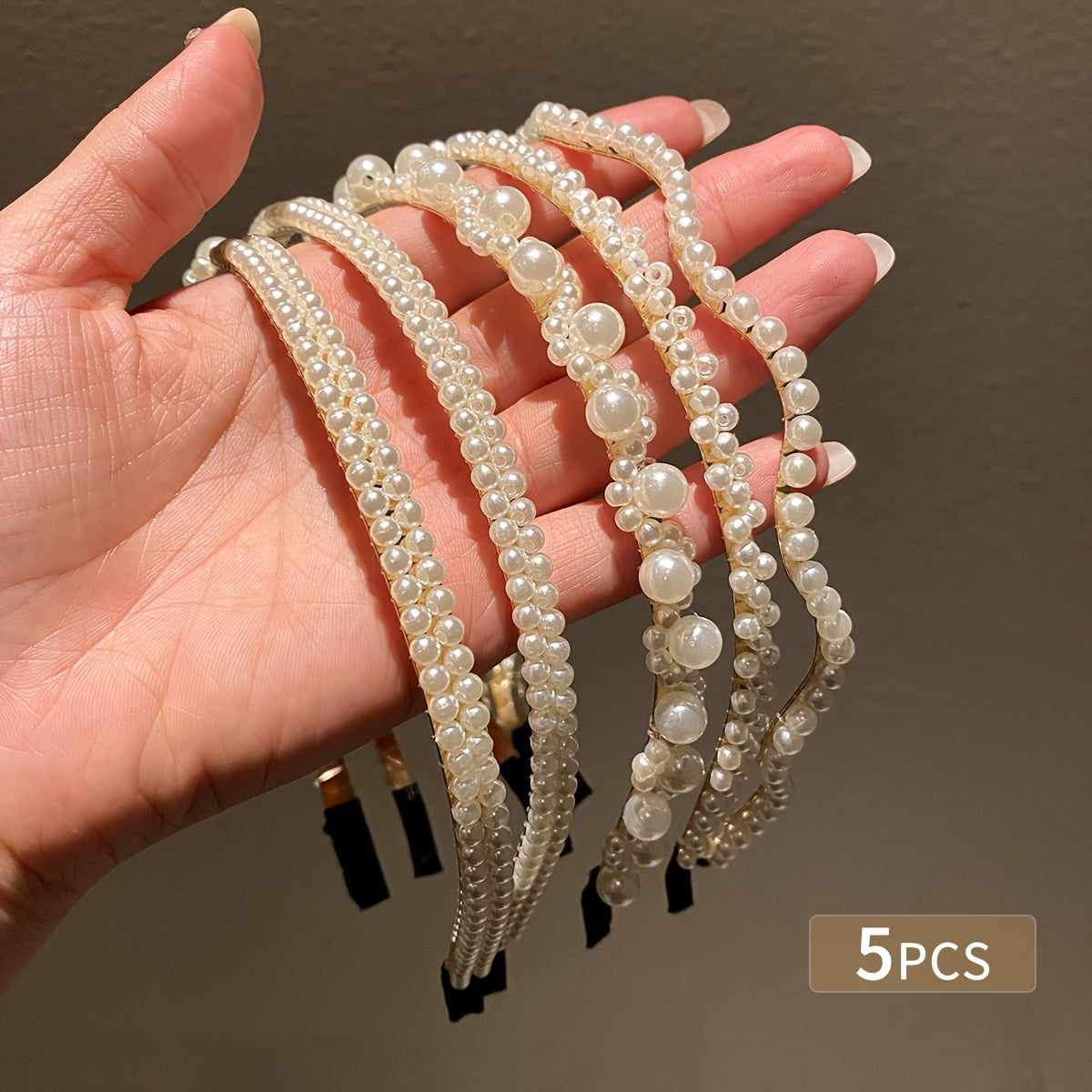 Women’s Faux Pearl Hair Hoops Set of 5 Elegant Stylish Hairbands