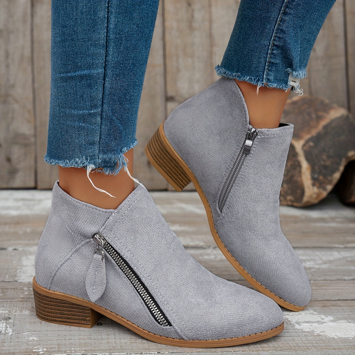 Women's Chunky Heel Chelsea Boots with Zipper Ankle Booties All-Season