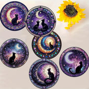 6 Pack Cat Wooden Coasters Heat-Resistant Anti-Scald Kitchen Dining Decor