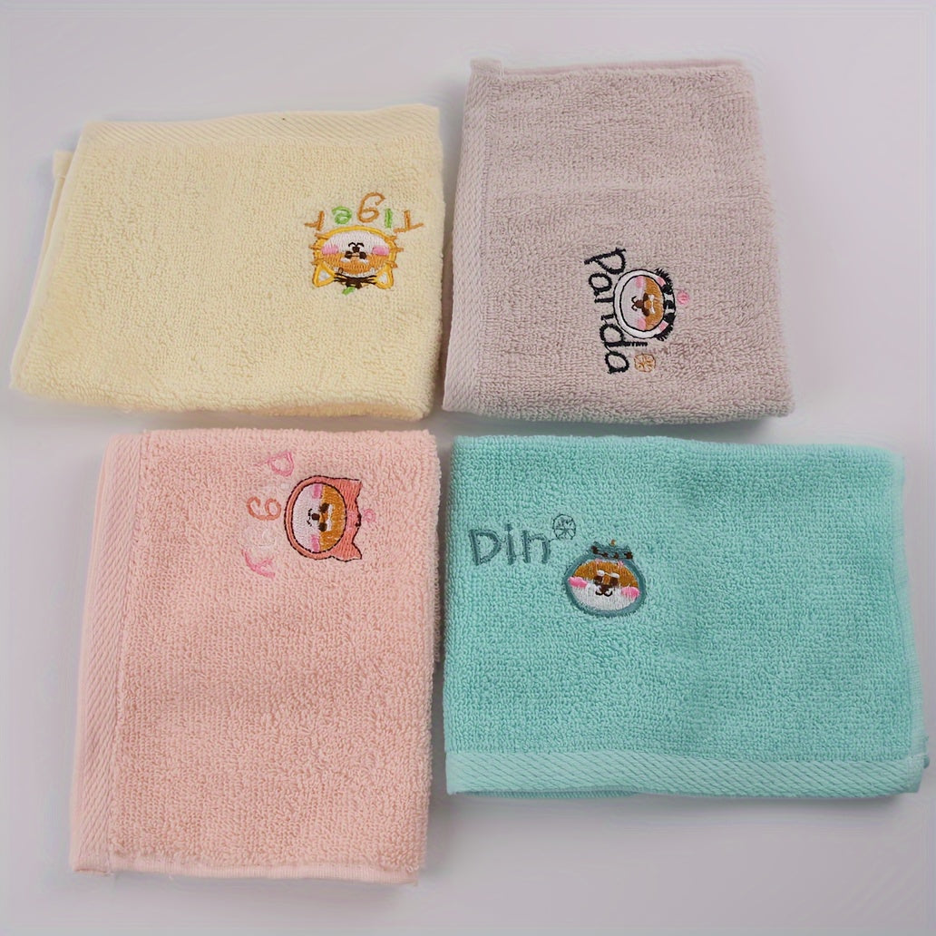 Cotton Blend Washcloths with Cartoon Animal Embroidery 25x25cm Set of 3