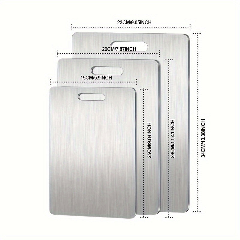 Set of 3 Stainless Steel Cutting Boards Dishwasher Safe Dual-Sided Kitchen Prep
