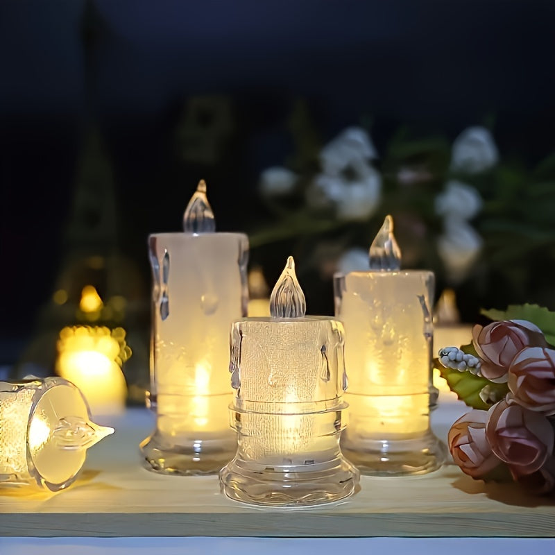 4pcs LED Flameless 3D Column Candles Battery Operated for Festive Decor