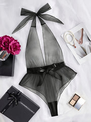 Shaffof halter bo'yin bodysuit - ichki kiyimlar kiritilmagan.